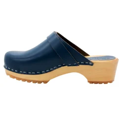 BJORK Tuva Wood Open Back Grip Cobalt Veg Tan Leather Clogs - CLOSEOUT