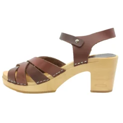 BJORK ULLA Swedish Wood Clog Sandals in Brown Leather