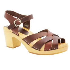 BJORK ULLA Swedish Wood Clog Sandals in Brown Leather