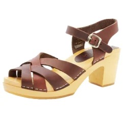 BJORK ULLA Swedish Wood Clog Sandals in Brown Leather