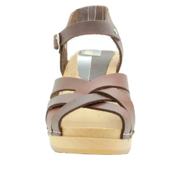 BJORK ULLA Swedish Wood Clog Sandals in Brown Leather