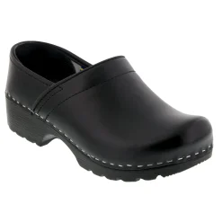 BJORK Women's Swedish Professional Black Leather Clogs
