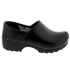BJORK Women's Swedish Professional Black Leather Clogs