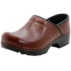 BJORK Women's Swedish Professional Brown Leather Clogs - CLOSEOUT
