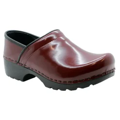 BJORK Women's Swedish Professional Maroon Patent Leather Clogs - CLOSEOUT