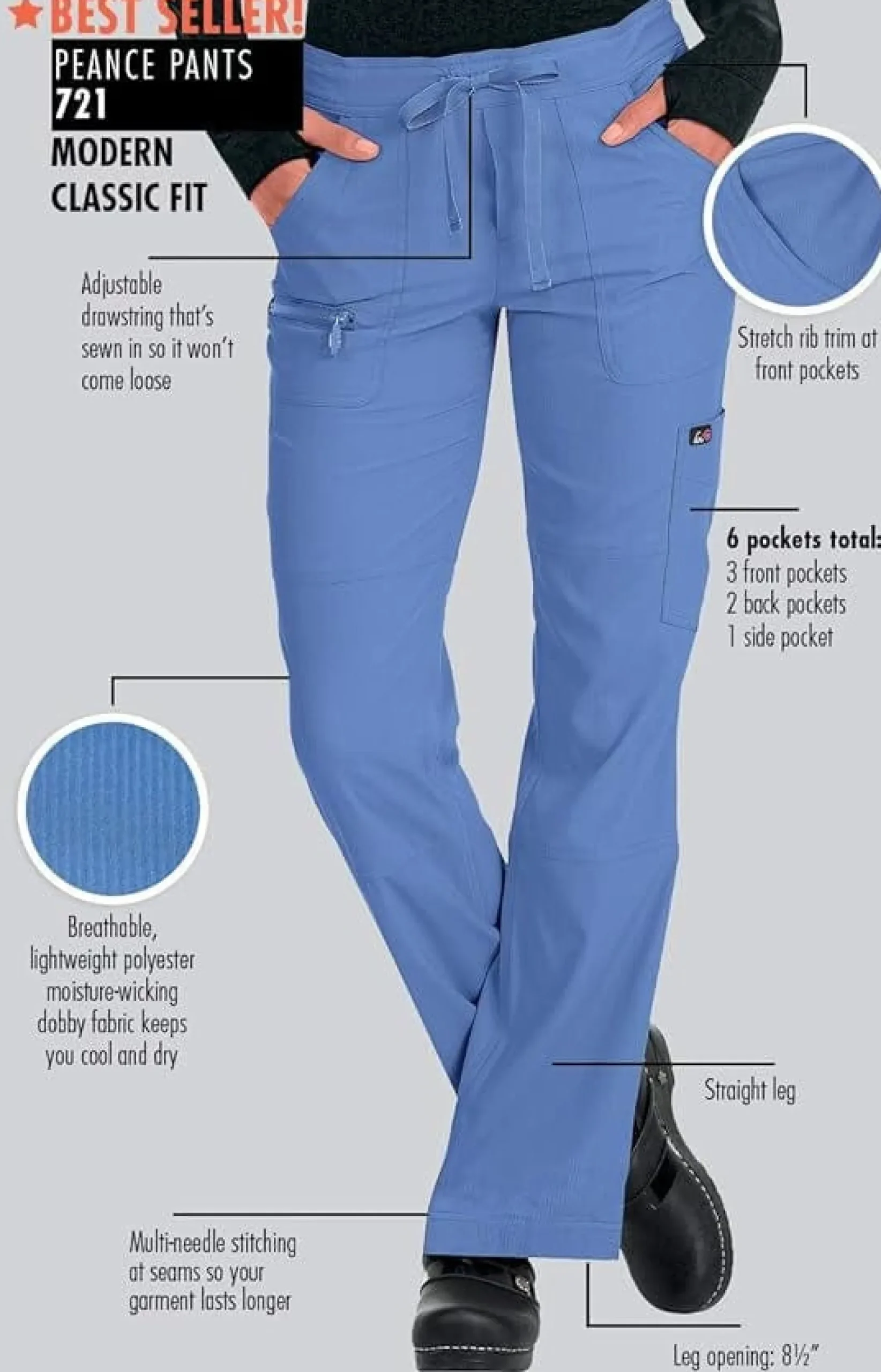 koi Lite Peace Women's 6-Pocket Stretch Scrub Pants