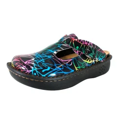 Sanosan Bella Comfort Slip-On Clogs in Black Combo print