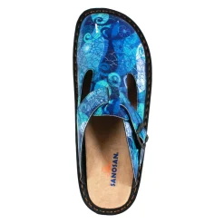 Sanosan Bella Comfort Slip-On Clogs in Blue Loop print