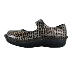 Sanosan Julia Comfort Mary-Jane Clogs in Pewter Croco patent