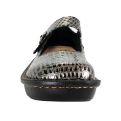 Sanosan Julia Comfort Mary-Jane Clogs in Pewter Croco patent