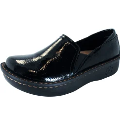 Sanosan Maria Comfort Slip-On Clogs in Black Crinkle Patent - CLOSEOUT